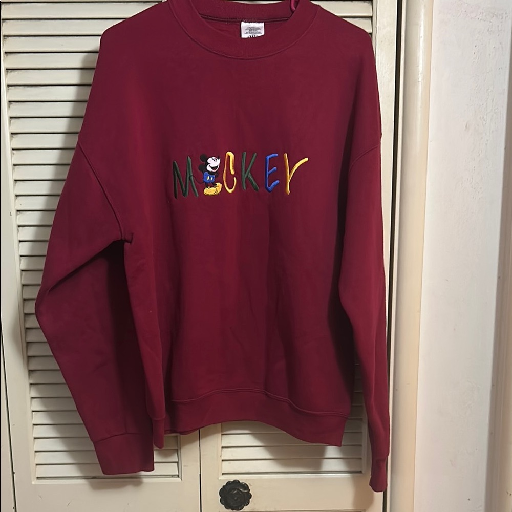 Disney Red Crewneck Sweater with Colorful Logo